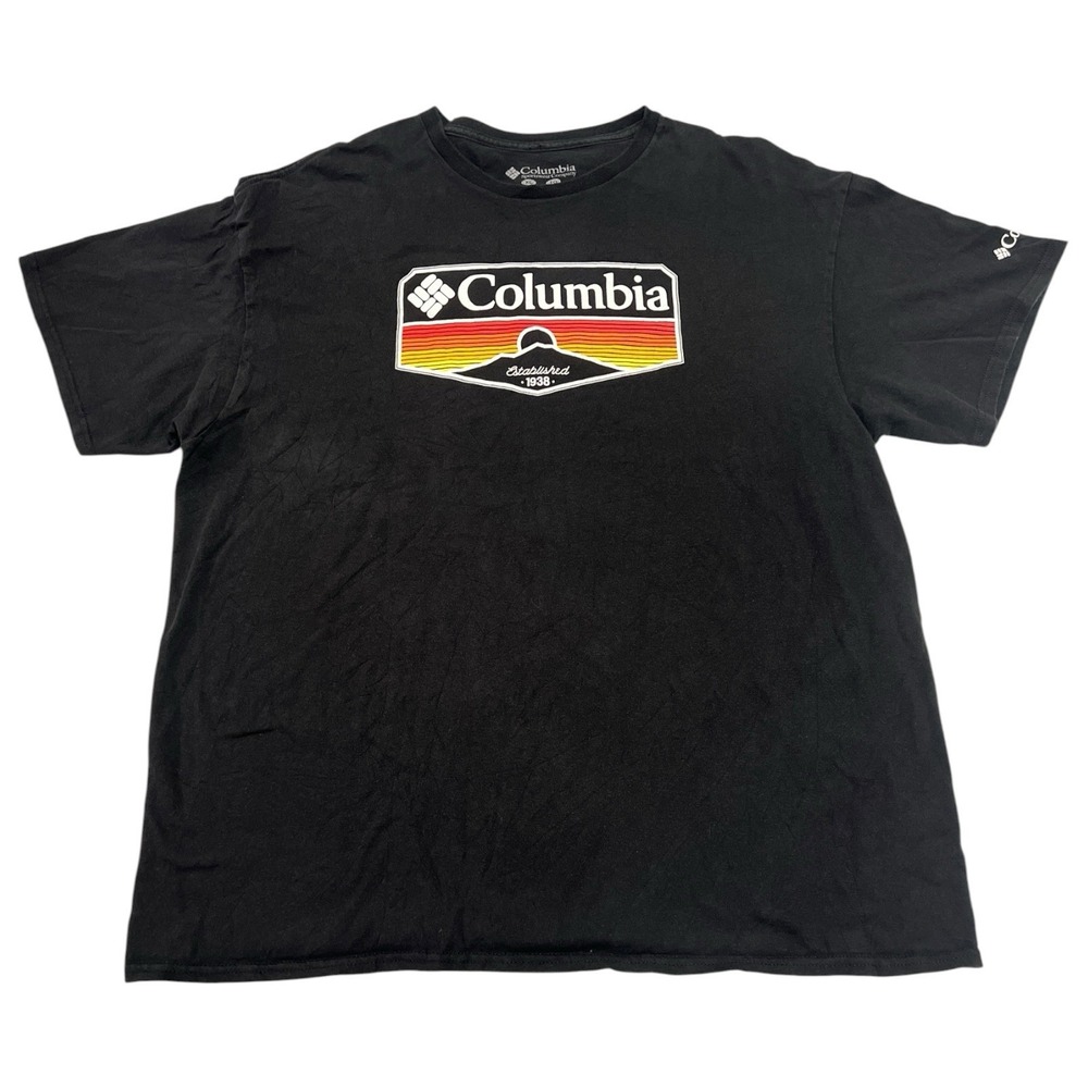 Columbia Men's Short Sleeve‎ T-Shirt Sunset Mountain Graphic Extra Large Black